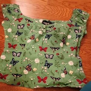 Collectif Green Butterfly Print Blouse